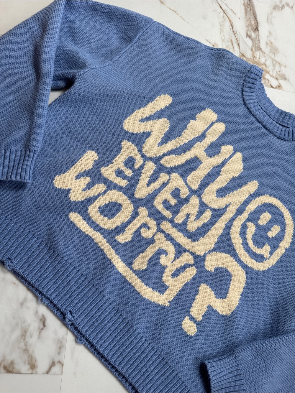 Pacsun Why Even Worry Spellout Distressed Pull Over Sweater Sz M